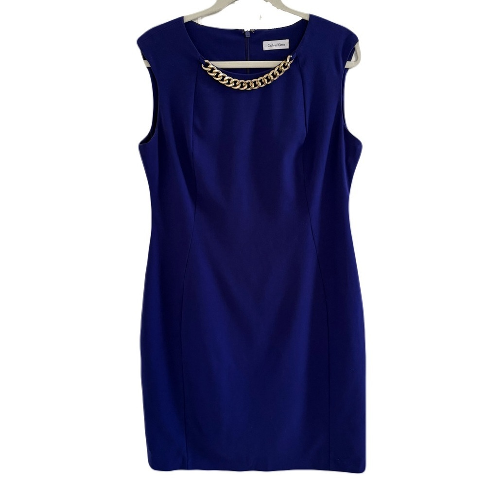 Office Syrian Calvin Klein Sheath Dress with Chain Detail